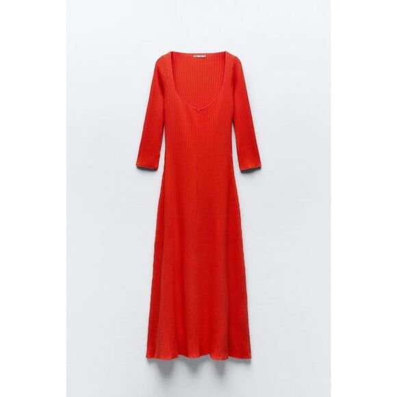 Orange Zara V-Neck Rib Knit Long Sleeve Pullover Long Maxi Dress (NWT) -  radharamanexports.com